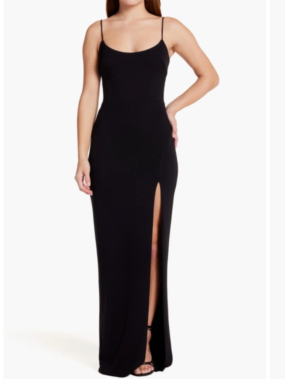 NWT Katie May Side Slit Black Column Gown
